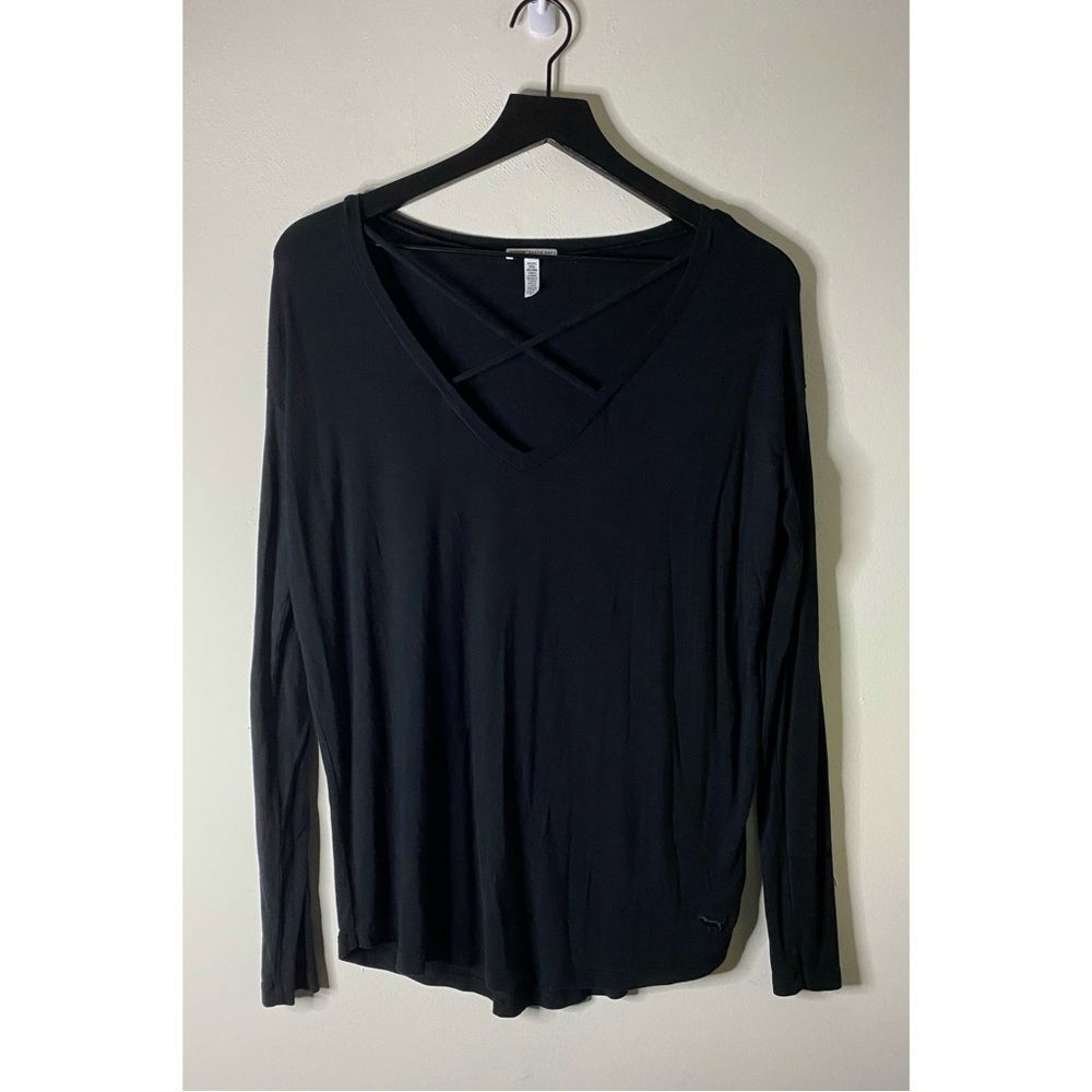 Pink Victoria’s Secret Black Super Soft Long Sleeve Criss Cross Tee